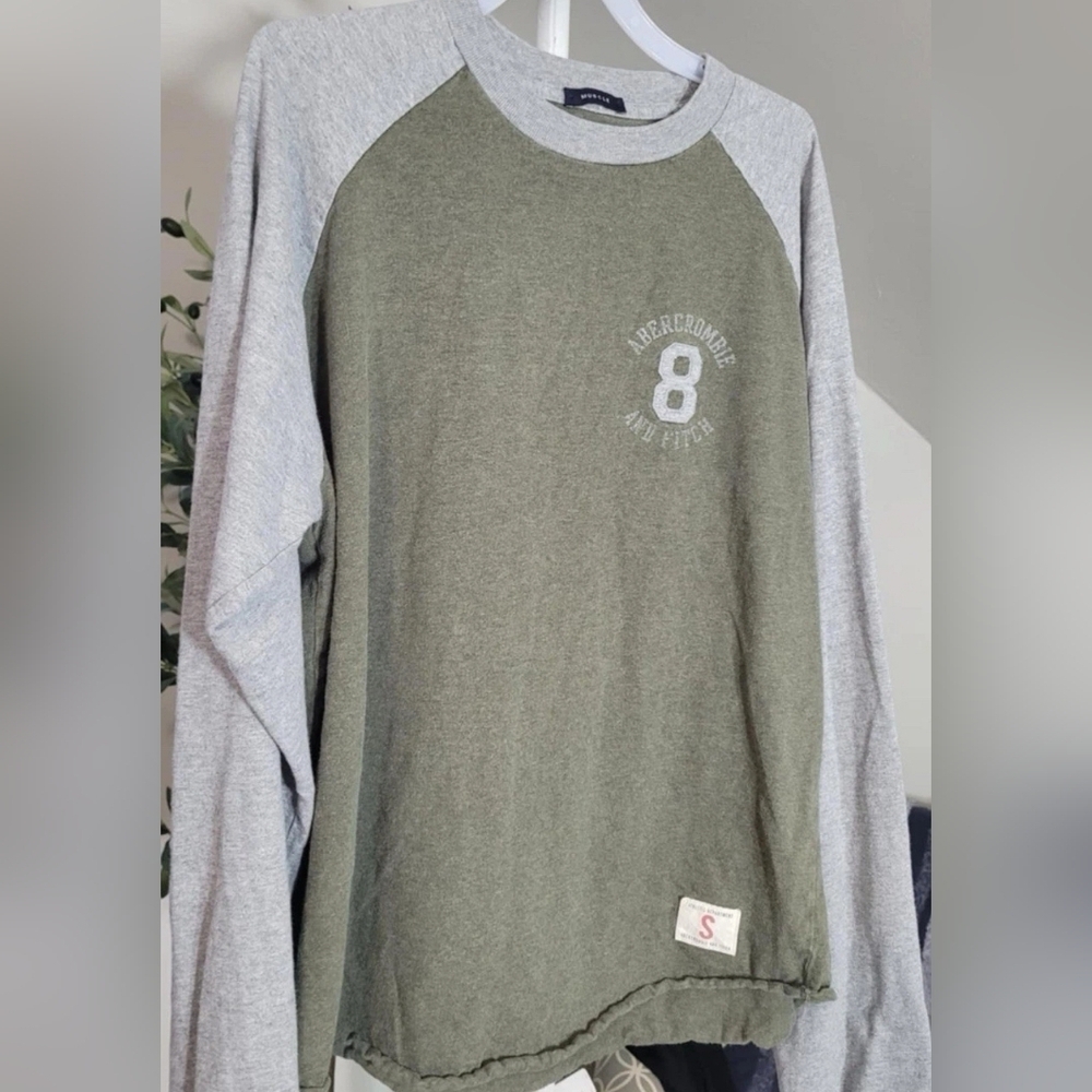 Abercrombie & Fitch Y2K Vintage 90's Ragland Long Sleeve Shirt Olive Green Sz S